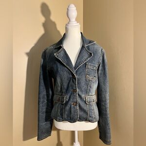 DKNY Jeans Designer Distressed Denim Jacket Women’s‎ Medium Wash Size Small